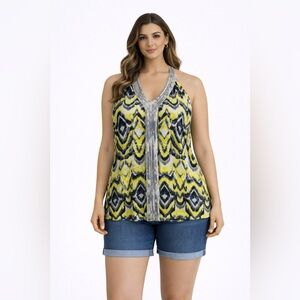 INC International Concepts Yellow Grey Sequins Tank Top 2X